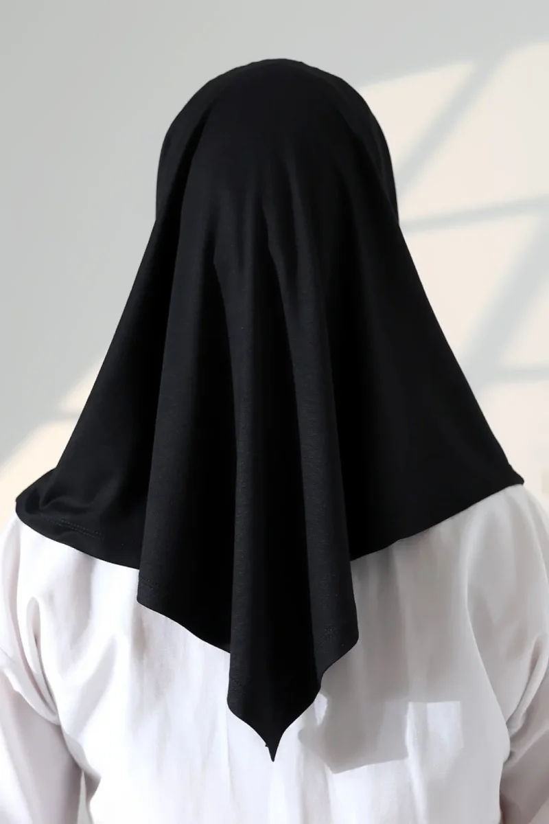 Tek Parça Pratik Namaz Başörtüsü, Hazır Geçmeli Tesettür Şal - Siyah - 8