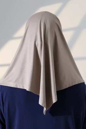 Tek Parça Pratik Namaz Başörtüsü, Hazır Geçmeli Tesettür Şal - Vizon - 8
