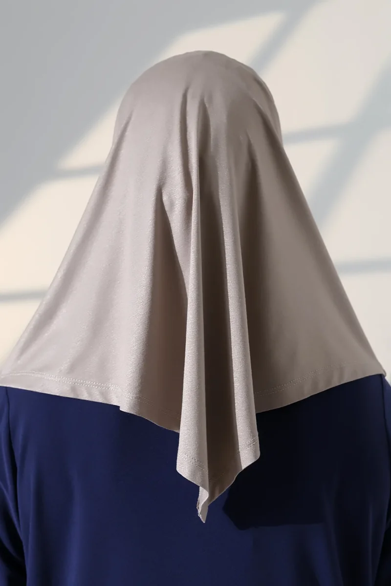 Tek Parça Pratik Namaz Başörtüsü, Hazır Geçmeli Tesettür Şal - Vizon - 8