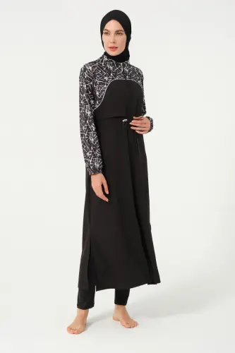 Kadın Jileli Beli Lastikli Sporcu Tam Kapalı Tesettür Mayo 3101-25 Siyah - Tesmay (1)