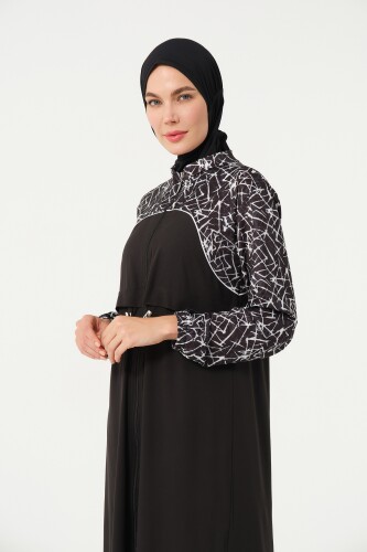 Kadın Jileli Beli Lastikli Sporcu Tam Kapalı Tesettür Mayo 3101-25 Siyah - 7