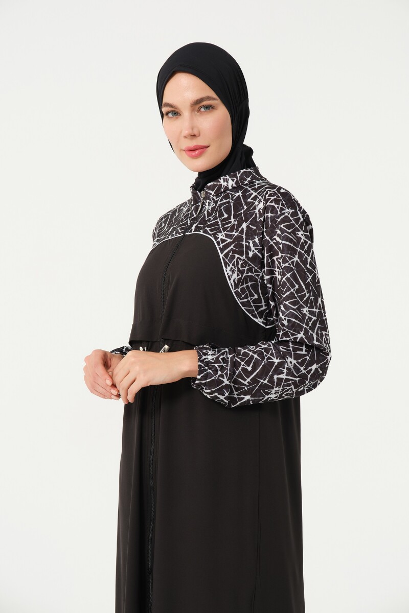Kadın Jileli Beli Lastikli Sporcu Tam Kapalı Tesettür Mayo 3101-25 Siyah - 7