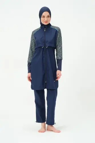 Kadın Jileli Hızlı Kuruyan Tam Kapalı Tesettür Mayo 22165-25 Koyu Lacivert - Tesmay (1)