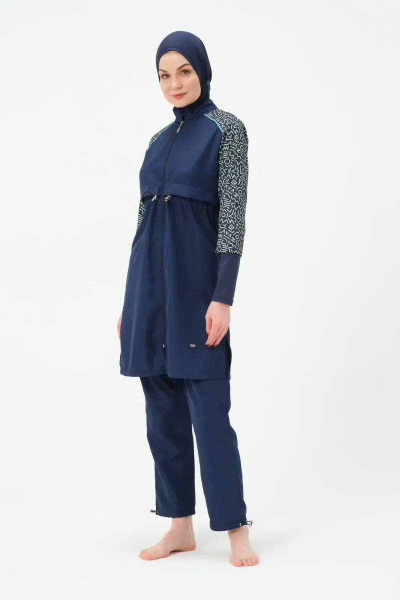 Kadın Jileli Hızlı Kuruyan Tam Kapalı Tesettür Mayo 22165-25 Koyu Lacivert - 4