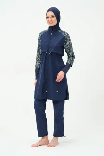 Kadın Jileli Hızlı Kuruyan Tam Kapalı Tesettür Mayo 22165-25 Koyu Lacivert - 5