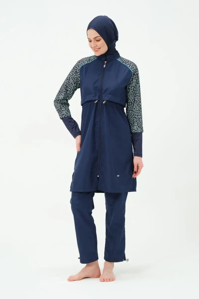 Kadın Jileli Hızlı Kuruyan Tam Kapalı Tesettür Mayo 22165-25 Koyu Lacivert - 6
