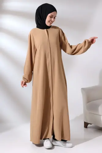 Kadın Kapuçino Aerobin Gizli Fermuarlı Hac Umre Kıyafeti Tesettür Ferace - 3