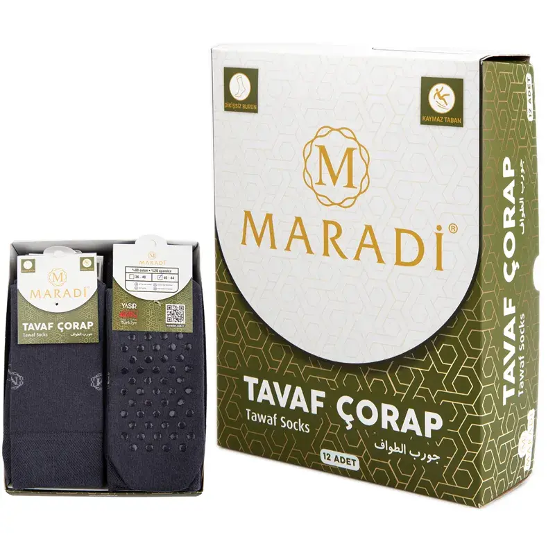 Kadın Kaymaz Taban Tavaf Çorabı Dikişsiz Burun - 12'li Paket Füme - 1