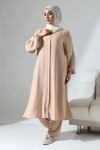 Kadın Hac ve Umre Kıyafeti Afgan İkili Takım Krem - ihvanonline (1)