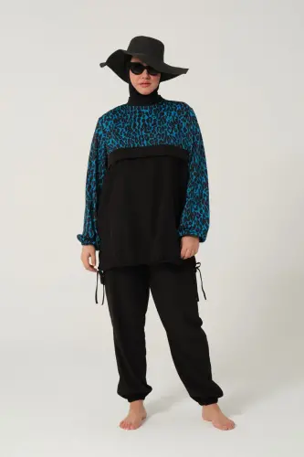 Kadın Likralı Büyük Beden Tam Kapalı Tesettür Mayo 2522-25 Siyah - 1