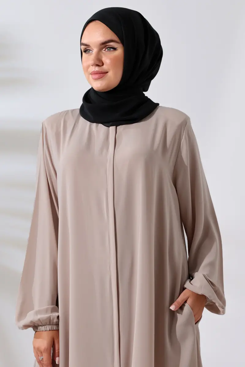 Kadın Medine İpeği Hac Umre Kıyafeti Tesettür İkili Takım - Açık Vizon - 3