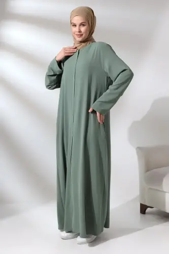 Kadın Mint Aerobin Gizli Fermuarlı Hac Umre Kıyafeti Tesettür Ferace - ihvanonline (1)
