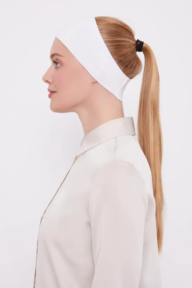 Kadın Silikonlu Kaymaz Dikişsiz Spor Saç Bandana Bone - Beyaz - 1