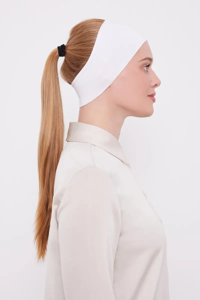 Kadın Silikonlu Kaymaz Dikişsiz Spor Saç Bandana Bone - Beyaz - 2