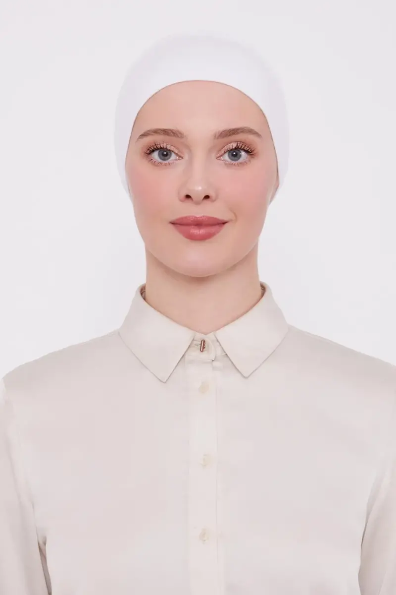 Kadın Silikonlu Kaymaz Dikişsiz Spor Saç Bandana Bone - Beyaz - 3