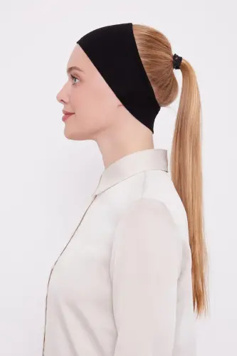 Kadın Silikonlu Kaymaz Dikişsiz Spor Saç Bandana Bone - Siyah 