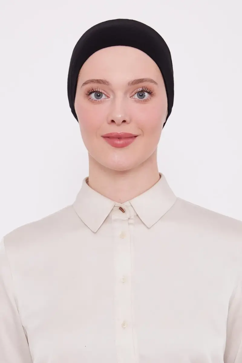 Kadın Silikonlu Kaymaz Dikişsiz Spor Saç Bandana Bone - Siyah - 3