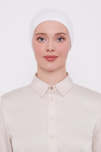 Kadın Silikonlu Kaymaz Dikişsiz Tesettür Saç Bandana Bone - Beyaz - 3