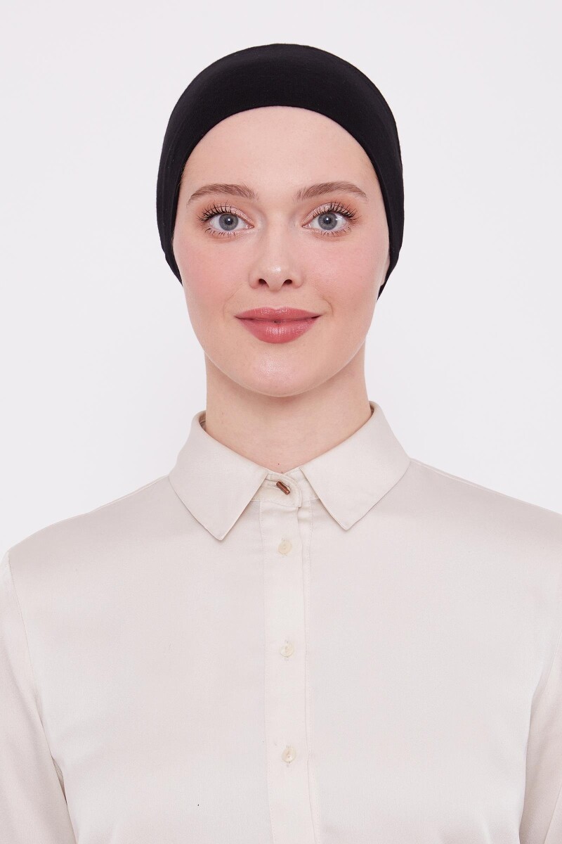 Kadın Silikonlu Kaymaz Dikişsiz Tesettür Saç Bandana Bone - Siyah - 3