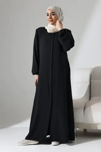 Kadın Siyah Aerobin Gizli Fermuarlı Hac Umre Kıyafeti Tesettür Ferace - ihvanonline (1)