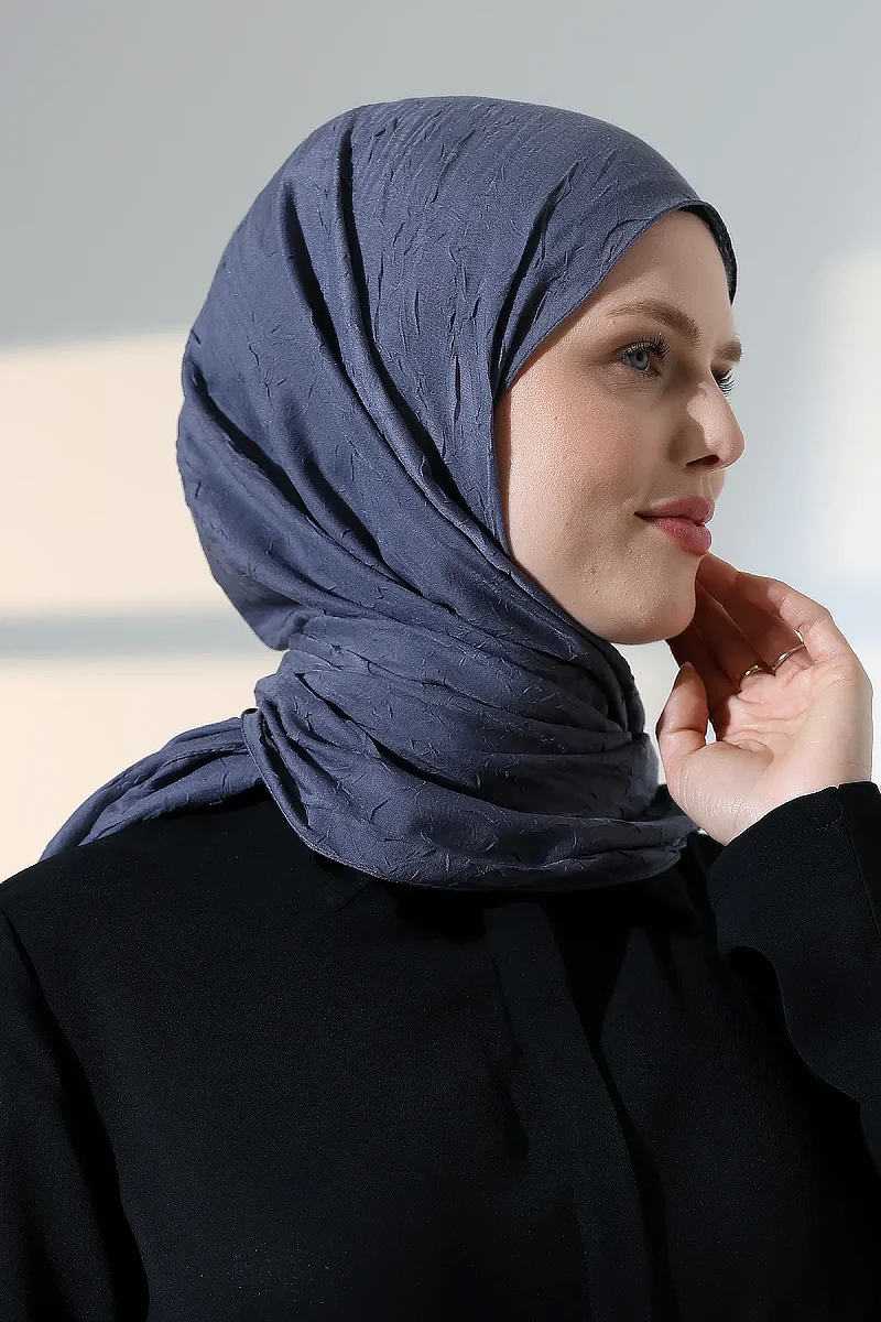 Kadın Tesettür Bambu Kraş Şal, Ütü Gerektirmeyen Doğal Hijab Başörtüsü (75x180 cm) - Füme - 1
