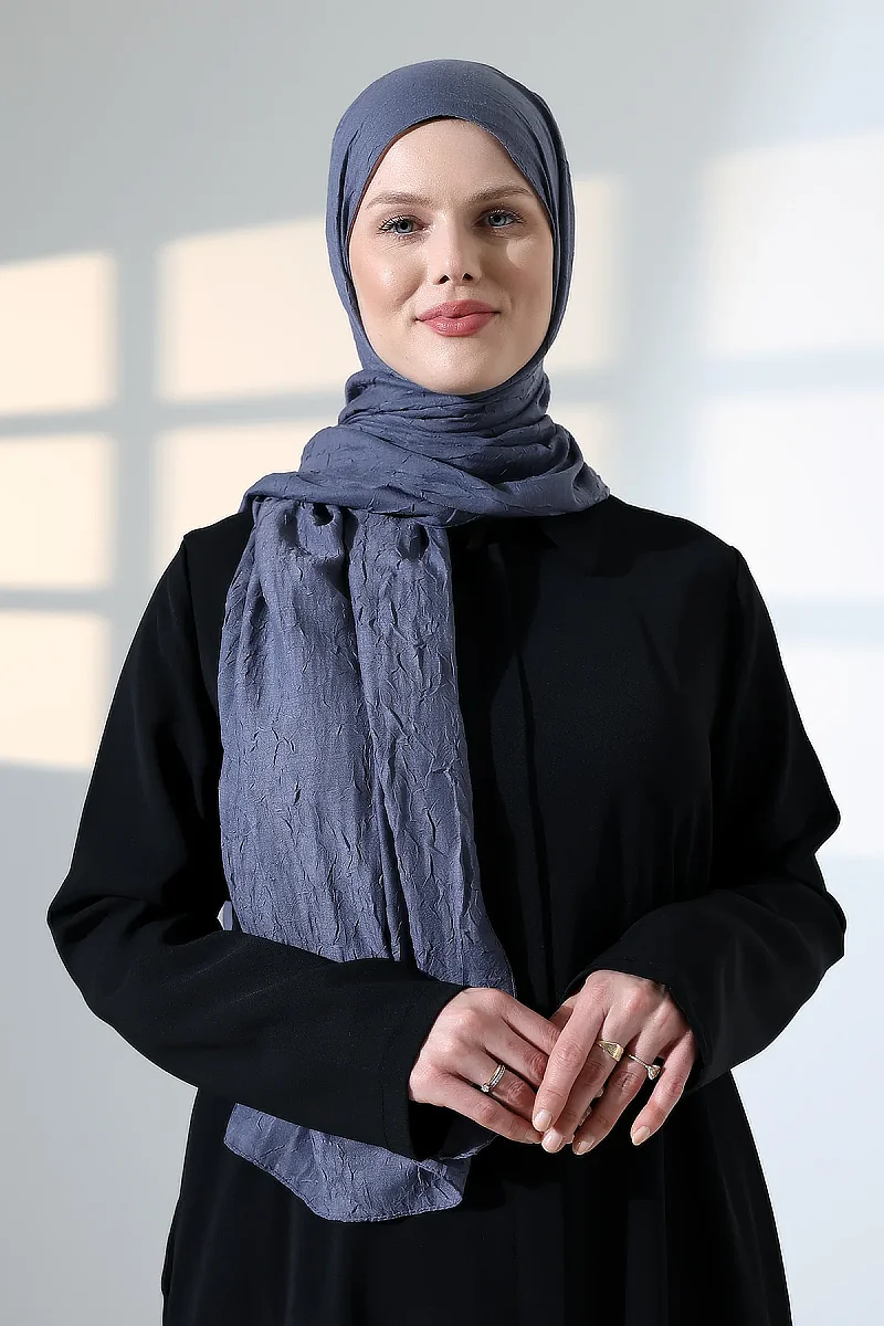 Kadın Tesettür Bambu Kraş Şal, Ütü Gerektirmeyen Doğal Hijab Başörtüsü (75x180 cm) - Füme - 2