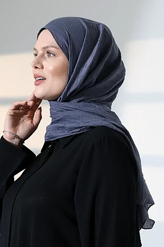 Kadın Tesettür Bambu Kraş Şal, Ütü Gerektirmeyen Doğal Hijab Başörtüsü (75x180 cm) - Füme - 5