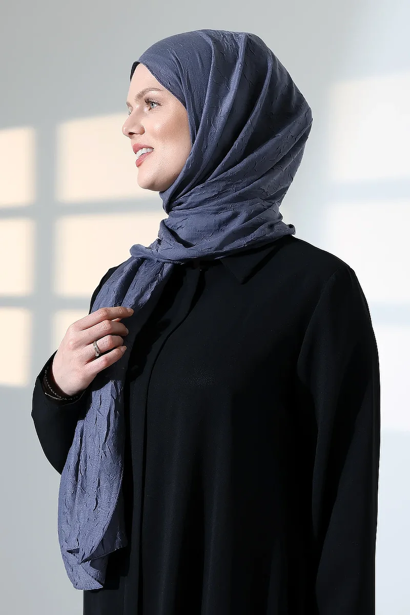 Kadın Tesettür Bambu Kraş Şal, Ütü Gerektirmeyen Doğal Hijab Başörtüsü (75x180 cm) - Füme - 6