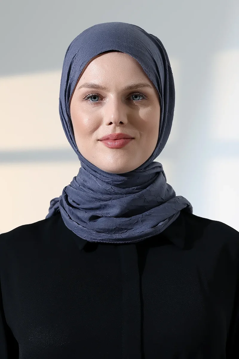 Kadın Tesettür Bambu Kraş Şal, Ütü Gerektirmeyen Doğal Hijab Başörtüsü (75x180 cm) - Füme - 7