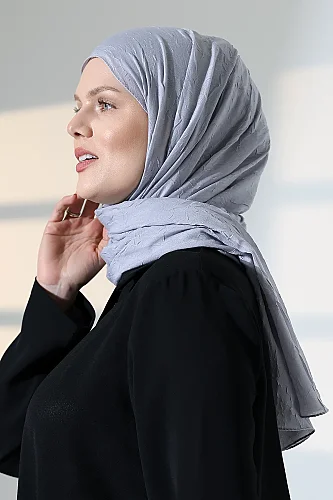 Kadın Tesettür Bambu Kraş Şal, Ütü Gerektirmeyen Doğal Hijab Başörtüsü (75x180 cm) - Gri 