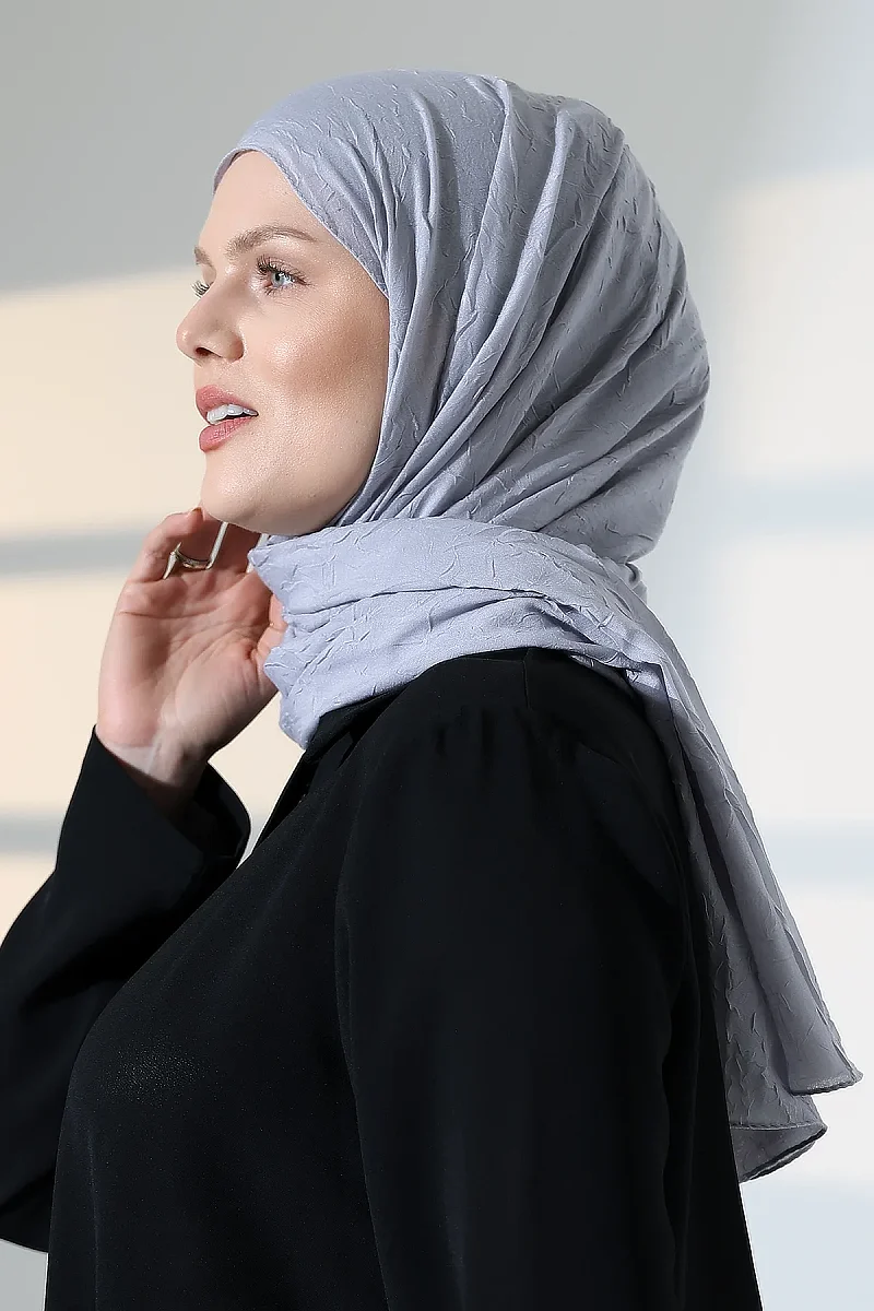 Kadın Tesettür Bambu Kraş Şal, Ütü Gerektirmeyen Doğal Hijab Başörtüsü (75x180 cm) - Gri - 1