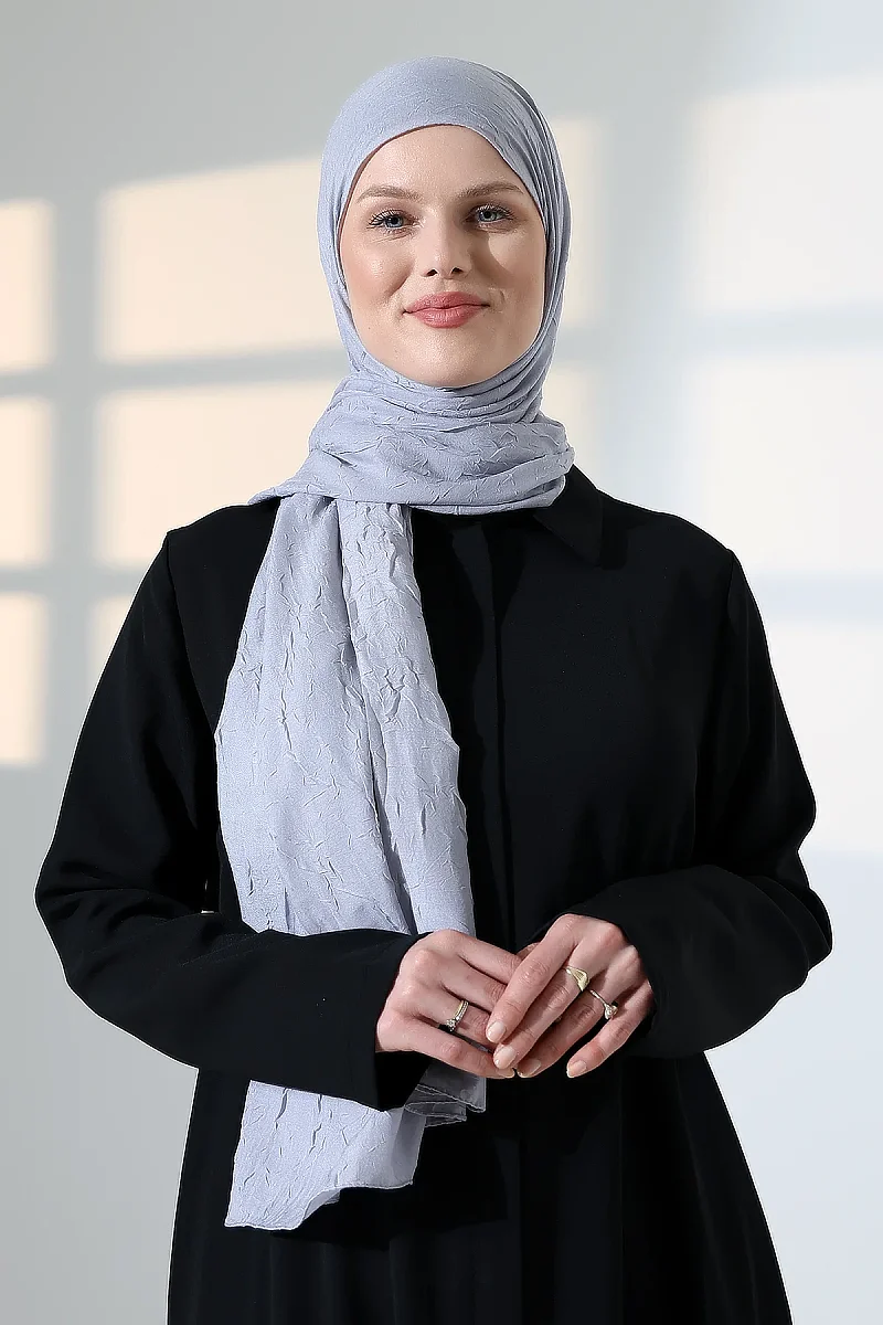 Kadın Tesettür Bambu Kraş Şal, Ütü Gerektirmeyen Doğal Hijab Başörtüsü (75x180 cm) - Gri - 3