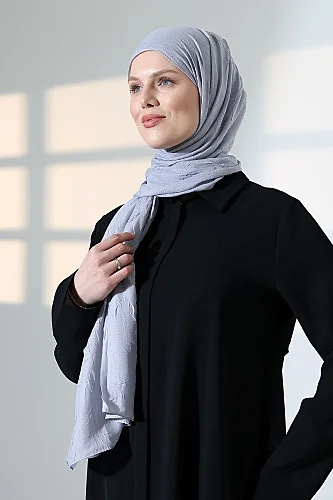 Kadın Tesettür Bambu Kraş Şal, Ütü Gerektirmeyen Doğal Hijab Başörtüsü (75x180 cm) - Gri - 5