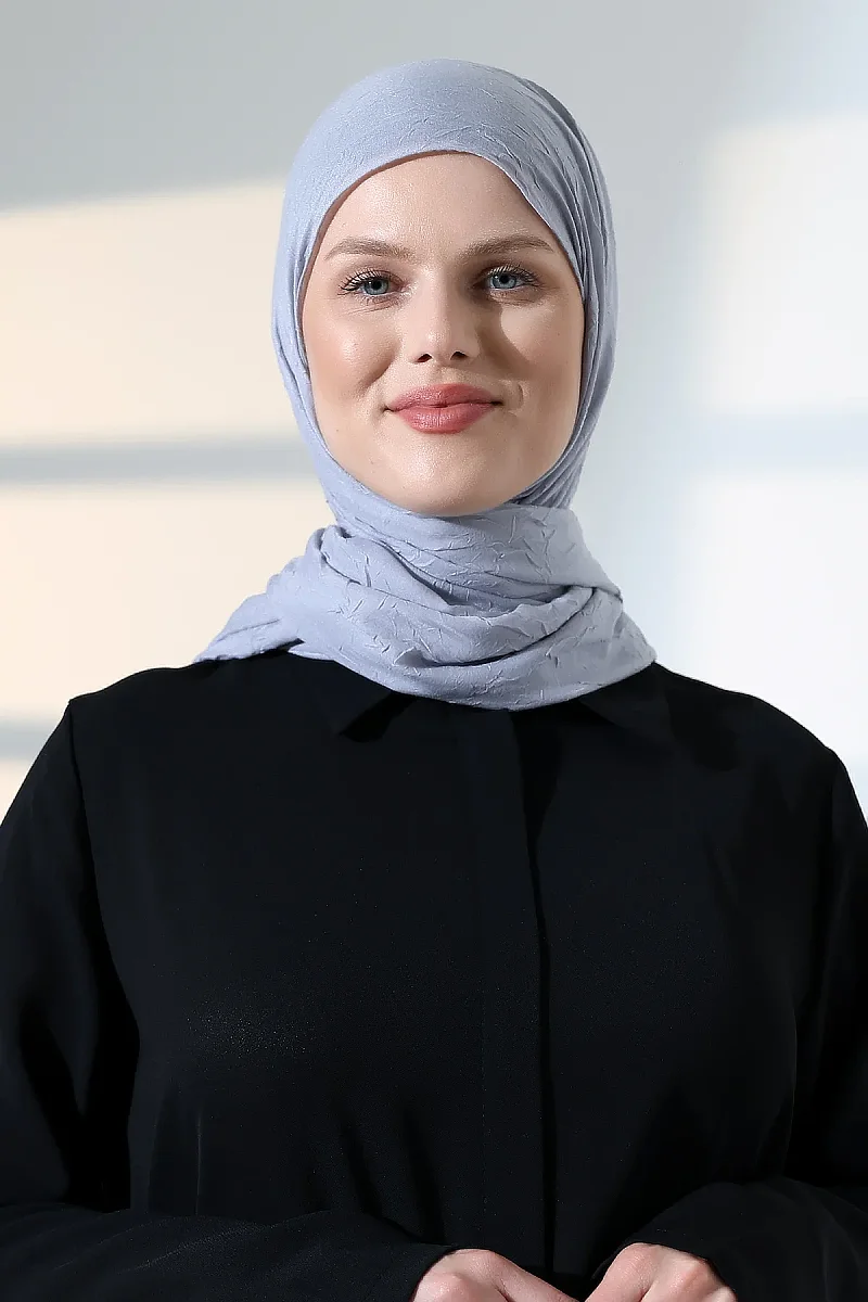 Kadın Tesettür Bambu Kraş Şal, Ütü Gerektirmeyen Doğal Hijab Başörtüsü (75x180 cm) - Gri - 6