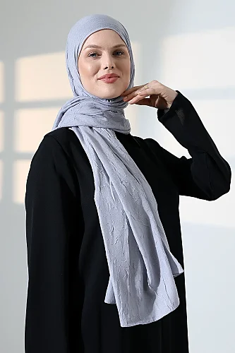 Kadın Tesettür Bambu Kraş Şal, Ütü Gerektirmeyen Doğal Hijab Başörtüsü (75x180 cm) - Gri - 7