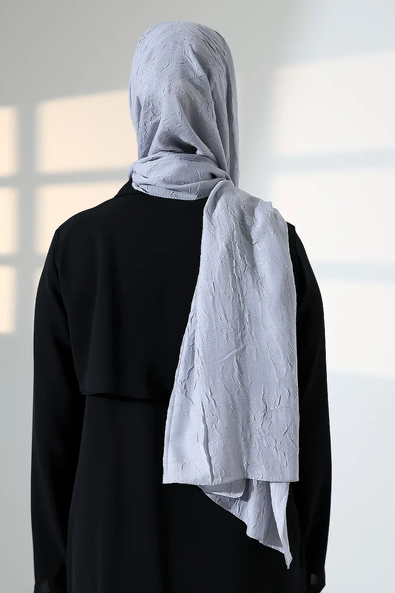 Kadın Tesettür Bambu Kraş Şal, Ütü Gerektirmeyen Doğal Hijab Başörtüsü (75x180 cm) - Gri - 8