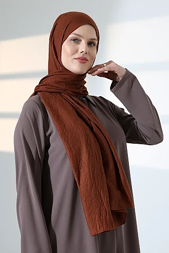 Kadın Tesettür Bambu Kraş Şal, Ütü Gerektirmeyen Doğal Hijab Başörtüsü (75x180 cm) - Kahverengi - 4