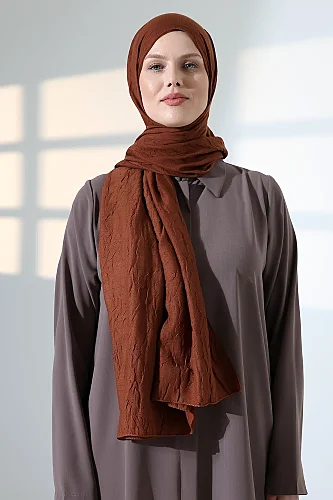 Kadın Tesettür Bambu Kraş Şal, Ütü Gerektirmeyen Doğal Hijab Başörtüsü (75x180 cm) - Kahverengi - 5