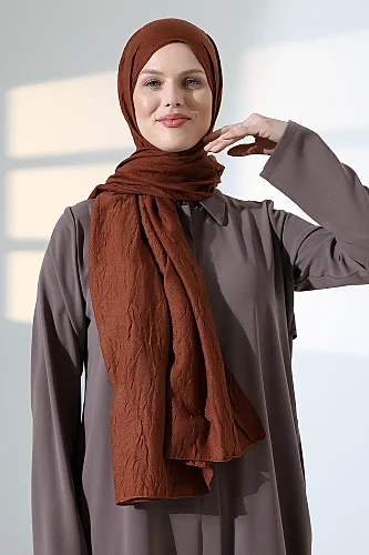 Kadın Tesettür Bambu Kraş Şal, Ütü Gerektirmeyen Doğal Hijab Başörtüsü (75x180 cm) - Kahverengi - 6