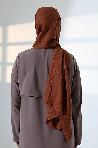Kadın Tesettür Bambu Kraş Şal, Ütü Gerektirmeyen Doğal Hijab Başörtüsü (75x180 cm) - Kahverengi - 8
