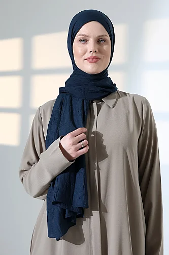 Kadın Tesettür Bambu Kraş Şal, Ütü Gerektirmeyen Doğal Hijab Başörtüsü (75x180 cm) - Lacivert - 6
