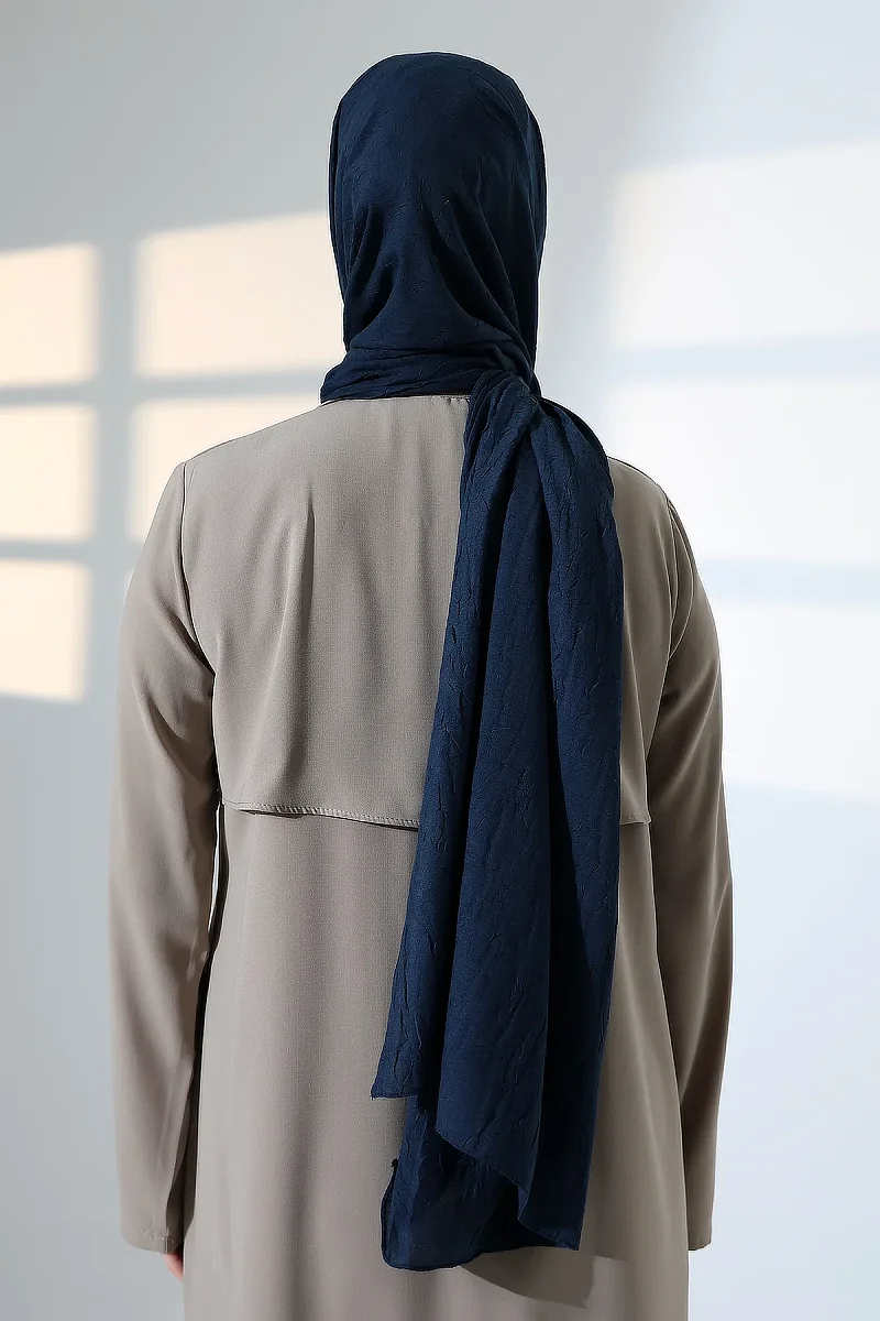 Kadın Tesettür Bambu Kraş Şal, Ütü Gerektirmeyen Doğal Hijab Başörtüsü (75x180 cm) - Lacivert - 8