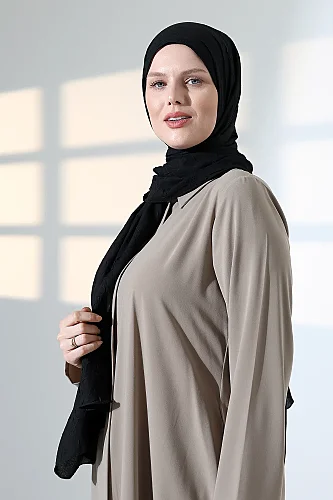 Kadın Tesettür Bambu Kraş Şal, Ütü Gerektirmeyen Doğal Hijab Başörtüsü (75x180 cm) - Siyah - 5
