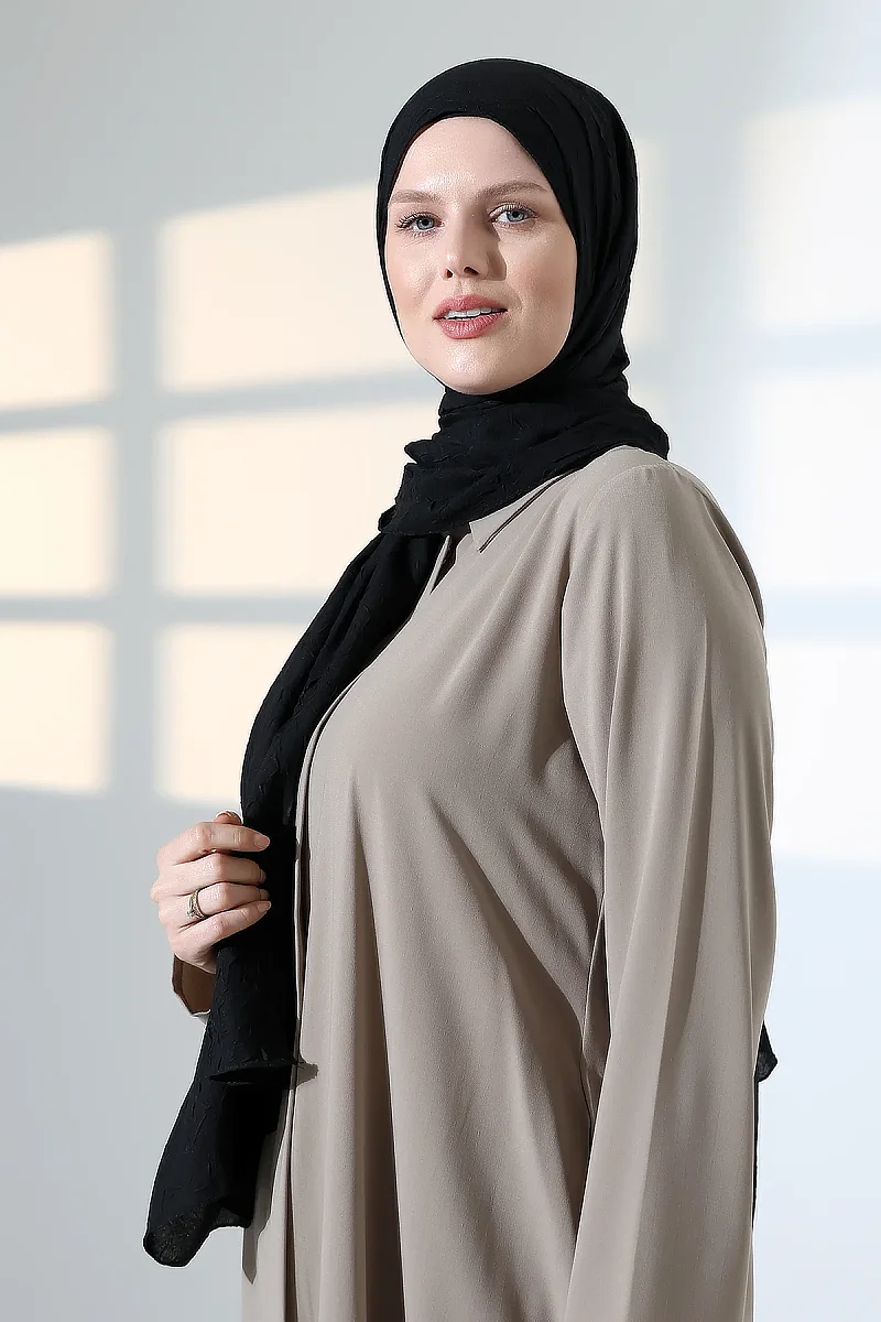 Kadın Tesettür Bambu Kraş Şal, Ütü Gerektirmeyen Doğal Hijab Başörtüsü (75x180 cm) - Siyah - 5