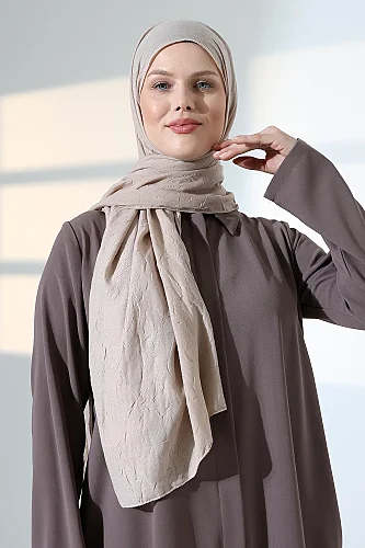 Kadın Tesettür Bambu Kraş Şal, Ütü Gerektirmeyen Doğal Hijab Başörtüsü (75x180 cm) - Taş Rengi - 3