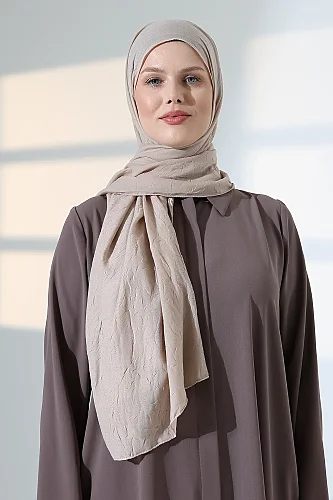 Kadın Tesettür Bambu Kraş Şal, Ütü Gerektirmeyen Doğal Hijab Başörtüsü (75x180 cm) - Taş Rengi - 7