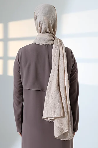 Kadın Tesettür Bambu Kraş Şal, Ütü Gerektirmeyen Doğal Hijab Başörtüsü (75x180 cm) - Taş Rengi - 8