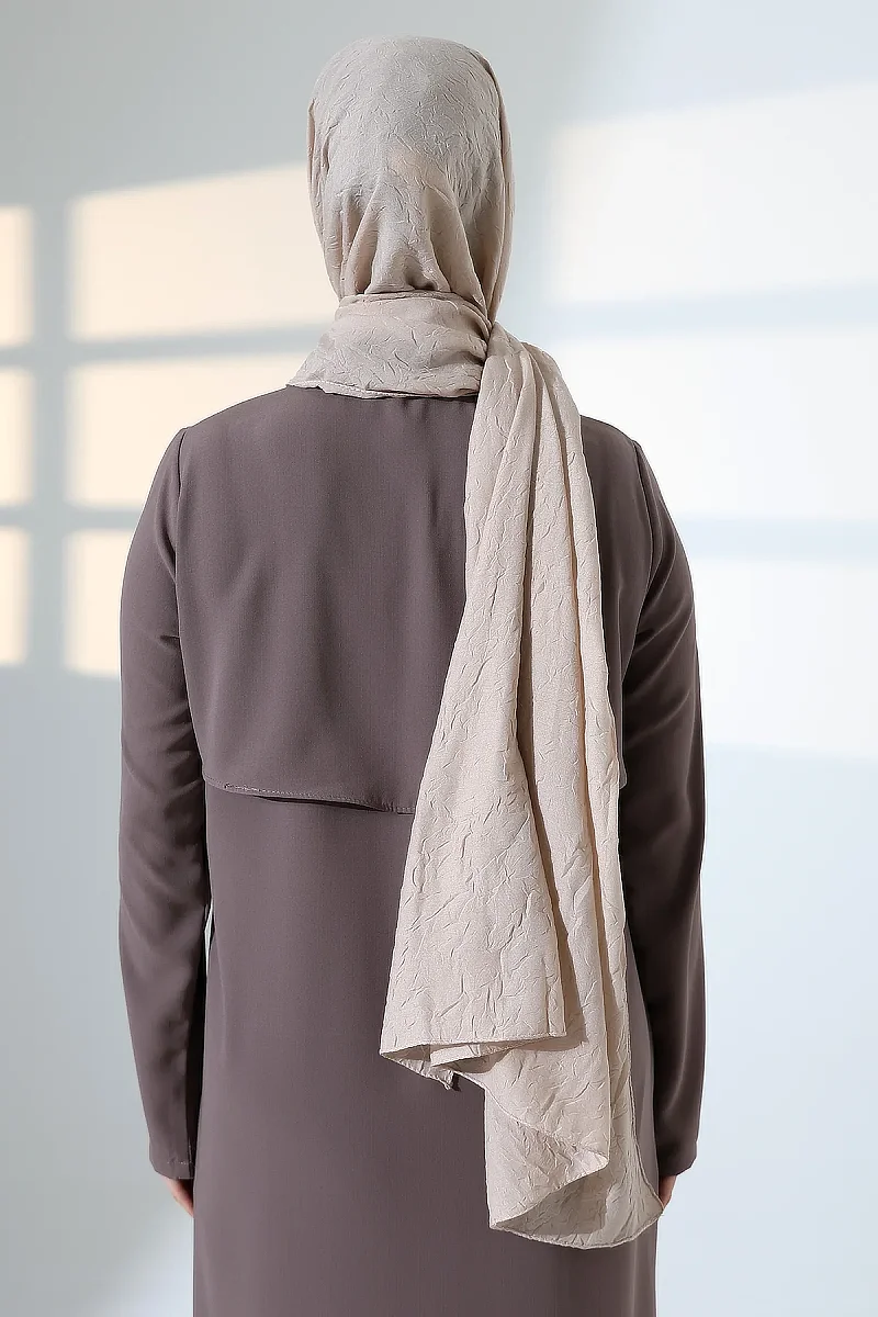 Kadın Tesettür Bambu Kraş Şal, Ütü Gerektirmeyen Doğal Hijab Başörtüsü (75x180 cm) - Taş Rengi - 8