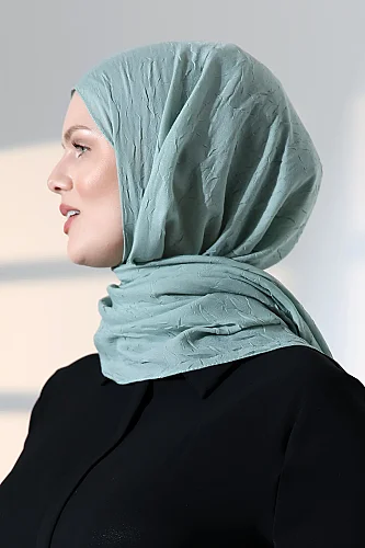 Kadın Tesettür Bambu Kraş Şal, Ütü Gerektirmeyen Doğal Hijab Başörtüsü (75x180 cm) - Yeşil - ihvanonline (1)