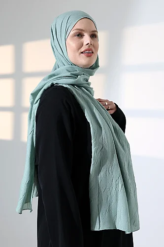 Kadın Tesettür Bambu Kraş Şal, Ütü Gerektirmeyen Doğal Hijab Başörtüsü (75x180 cm) - Yeşil - 4
